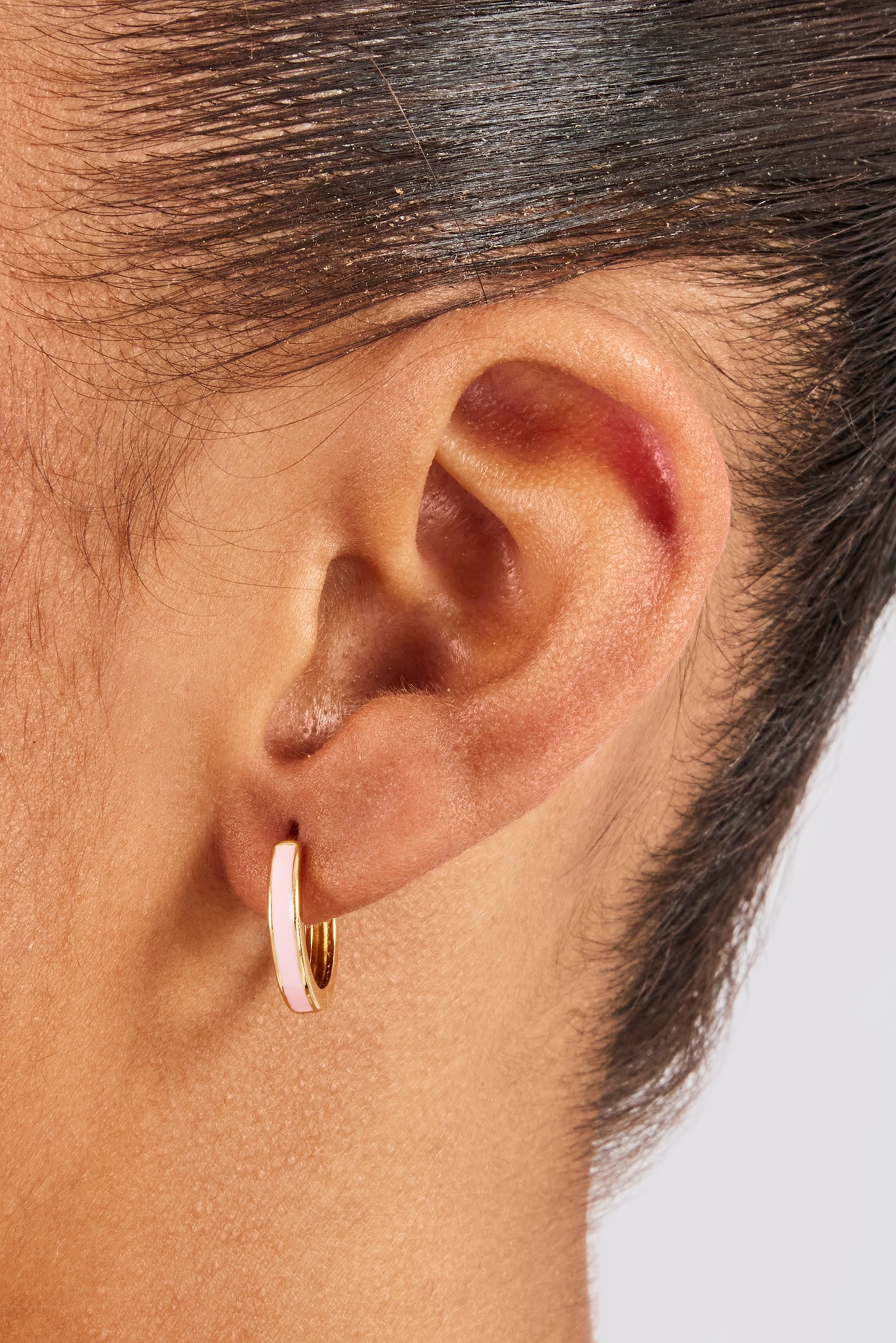 Pink Enamel Huggie Earrings - 15mm